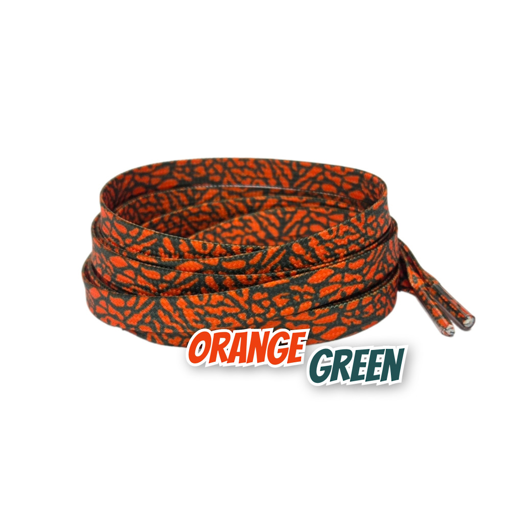 Orange Green Elephant Print Flat Laces - For Jordan 3 - AJ3 - Fruits of Our Labor -